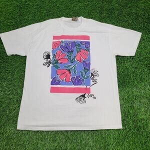 Vintage Flower Art Shirt Womens XL 23x29 White